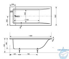Ванна из литьевого мрамора New Line Sanitary Кармен на ножках 180х80