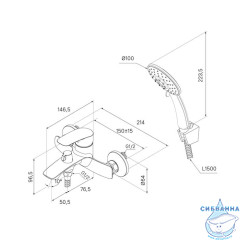 Смеситель для ванны, графит, Rora, Milardo, RORGM00M02