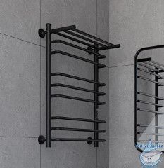 Полотенцесушитель электрический Indigo Brace Lux П8 с полкой (с таймером) 40х70 черный муар (с возможностью скрытого подключения, подключение R/L)