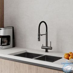 Смеситель для кухни с фильтром и гибким изливом, графит, Ace, IDDIS, ACEGMFFi05