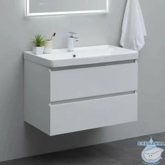 Тумба Aquanet Вега 80 с раковиной Aquanet Ирис 80 белый глянцевый