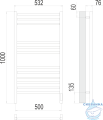 Полотенцесушитель электрический Terminus Аврора П12 50х100 (хром)  (с возможностью скрытого подключения, подключение справа)
