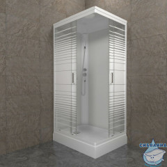 Душевое ограждение Тритон Квадро 120x80 профиль белый, стекло полосы Щ0000064616 (с поддоном)