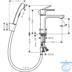 Смеситель для раковины Hansgrohe Rebris E 72216000 с гигиеническим душем (хром)