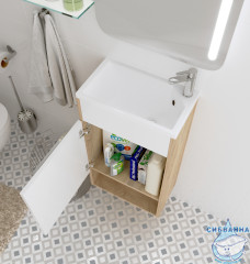 Тумба подвесная 1Marka Lira 40П с раковиной Lira 40 дуб сонома R