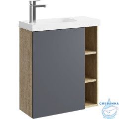 Тумба Aqwella Alba 60 L серый/дуб давос с раковиной Compact Slim 60