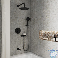 Душевая система скрытого монтажа с тропическим душем, ручным душем и изливом, черный матовый, Rora, Milardo, RORBL03M68