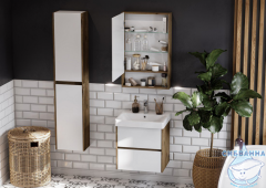 Тумба Акватон Сканди 55 белый/дуб рустикальный, с раковиной Адриана 55