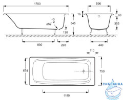 Ванна чугунная Jacob Delafon Diapason 170х75 без отверстий для ручек, без ножек E2937-00