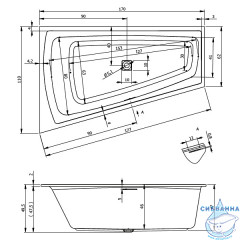 Акриловая ванна Riho Riho Still Smart Led  L 170x110 с ножками