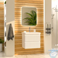 Тумба подвесная Brevita Victory 60 белый матовый с раковиной Dreja Luxury 60