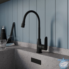 Смеситель для кухни с гибким изливом и душевой насадкой, черный матовый, Meal, Milardo, M07BL2FM05