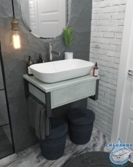 Тумба подвесная 1Marka GRUNGE LOFT 60П (1 ящик) Бетон светлый с раковиной Sanita Luxe Инфинити 60