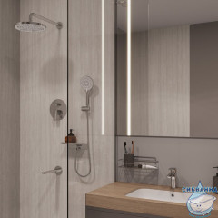 Комплект смесителей 2 в 1: Душевая система с изливом и смеситель для умывальника, глянцевый хром, Rora, Milardo, ROR0001M70