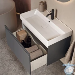Тумба подвесная Aqwella Pure 10 cерый, с раковиной Aqwella Вилис 100
