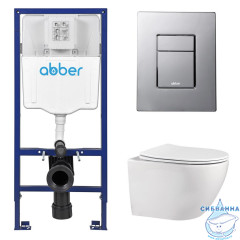 Комплект подвесной унитаз ABBER Bequem AC1100 белый с инсталляцией AC0108 и кнопкой AC0123 хром глянцевый
