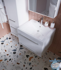 Тумба подвесная 1Marka Соната 58 (2 ящика) с раковиной Анита 58  белый глянец