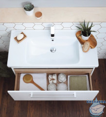 Тумба Dreja Big Inn 100 с раковиной Гармония 100, белый глянец