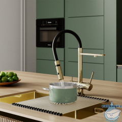 Смеситель для кухни с фильтром и гибким изливом, матовое золото, Ace, IDDIS, ACEMGFFi05