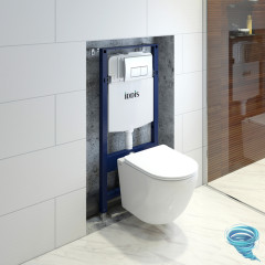 Инсталляция Iddis с кнопкой смыва в комплекте с унитазом Iddis Blanco c сиденьем Soft close (микролифт) BASBQ01i73