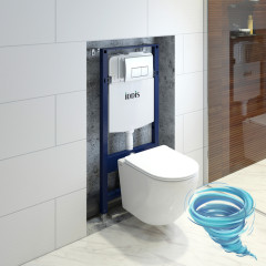 Инсталляция Iddis с кнопкой смыва в комплекте с унитазом Iddis Blanco c сиденьем Soft close (микролифт) BASBQ01i73