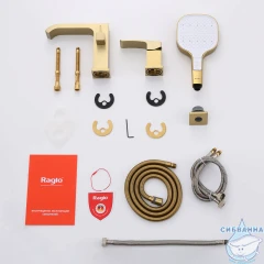Смеситель для ванны на борт Raglo R02.31.03 с душевым гарнитуром (сатин золотой)