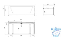 Акриловая ванна 1Marka Neo 170x75 (2 стекла принт бетон)