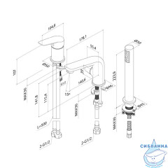 Смеситель на борт ванны на 3 отверстия с керамическим дивертором Torr, IDDIS, TORSB30i07