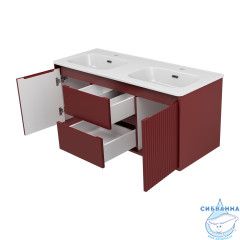 Тумба подвесная Brevita Wine 120 бордовый с раковиной Brevita Onda 120 (с двумя чашами 