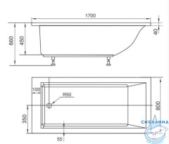 Ванна из искусственного камня Toni Arti Pietra 170х80 TA-PPA17080 (белый)