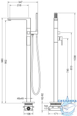Смеситель для ванны напольный Timo Selene2210/17Y-CR с аксессуарами (золото матовое)