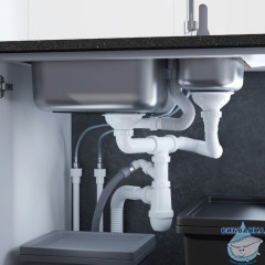 Сифон для двойной мойки с выпуском 3 1/2 с переливом и отводом, Kitchen Line, IDDIS, S21UPS0i84