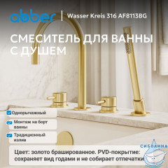 Смеситель ABBER Wasser Kreis 316 AF8113BG на борт ванны, брашированное золото