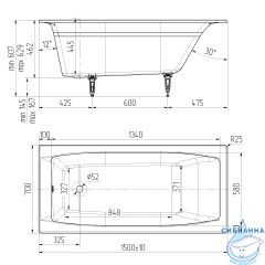 Чугунная ванна Универсал Эталон 150х70 с ножками