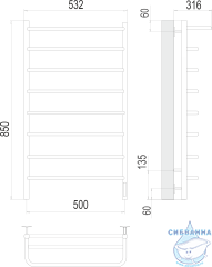 Полотенцесушитель электрический Terminus Полка П8 50х85 (с возможностью скрытого подключения, подключение справа)