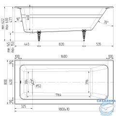 Чугунная ванна Универсал Оптима 180х80 с ножками