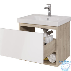 Тумба Dreja Perfecto 60 дуб эврика/белый глянец с раковиной Грэйс 60