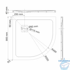 Поддон из литьевого мрамора WasserKRAFT Rhin 90x90 44T01 мрамор