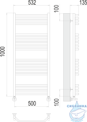 Полотенцесушитель водяной Terminus Виктория П20 50х100 (нижнее подключение)