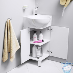 Тумба угловая Aqwella Classic Рио 45 с раковиной Дельта 45 белый глянец