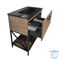 Тумба напольная Comforty Бредфорд 75 дуб темный с раковиной Comforty 75E черная