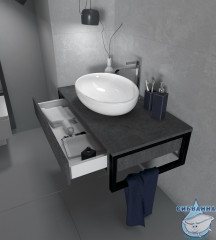 Тумба подвесная 1Marka GRUNGE LOFT 100П (1 ящик) Бетон темно-серый с раковиной Sanita Luxe Инфинити 60