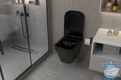 Комплект подвесной унитаз ABBER Rechteck AC1201MB черный матовый с инсталляцией AC0105 и кнопкой AC0121MB черный матовый