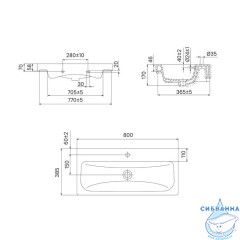Тумба с умывальником напольная с ящиками, белая, 80 см, Zodiac, IDDIS, ZOD8CBFi95K  подходит ум. 3508000i28