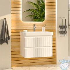 Тумба подвесная Brevita Victory 70 белый матовый с раковиной Dreja Luxury 70