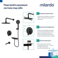 Комплект смесителей 2 в 1: Душевая система с изливом и смеситель для умывальника, черный матовый, Rora, Milardo, ROR0003M70