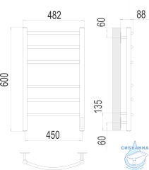 Полотенцесушитель электрический Terminus Классик П6 45х60 белый матовый (с возможностью скрытого подключения, подключение справа)