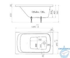 Ванна акриловая 1ACReal Gamma 130х70