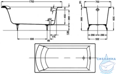 Ванна чугунная Jacob Delafon Biove 170x75 без отверстий для ручек ( с антискользящим покрытием) без ножек E2930-00