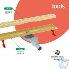 Лоток душевой, сифон 360, комбинированный затвор, перфорированная решетка, 500мм, золото, IDDIS, 975B5MG20DZ